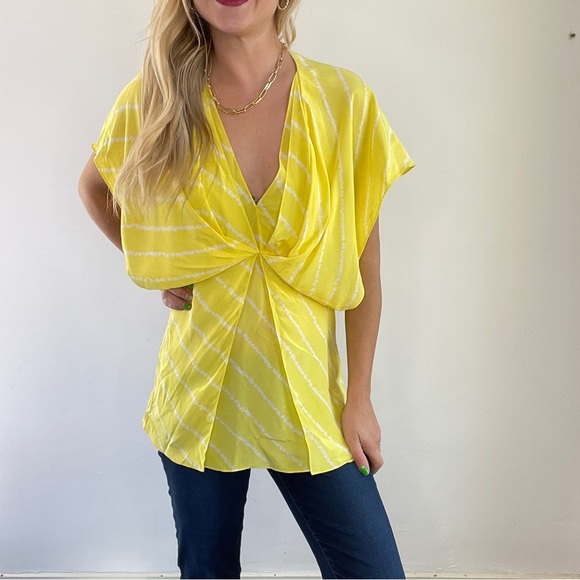 BCBG Yellow And White Striped Tunic Top - Picture 7 of 10